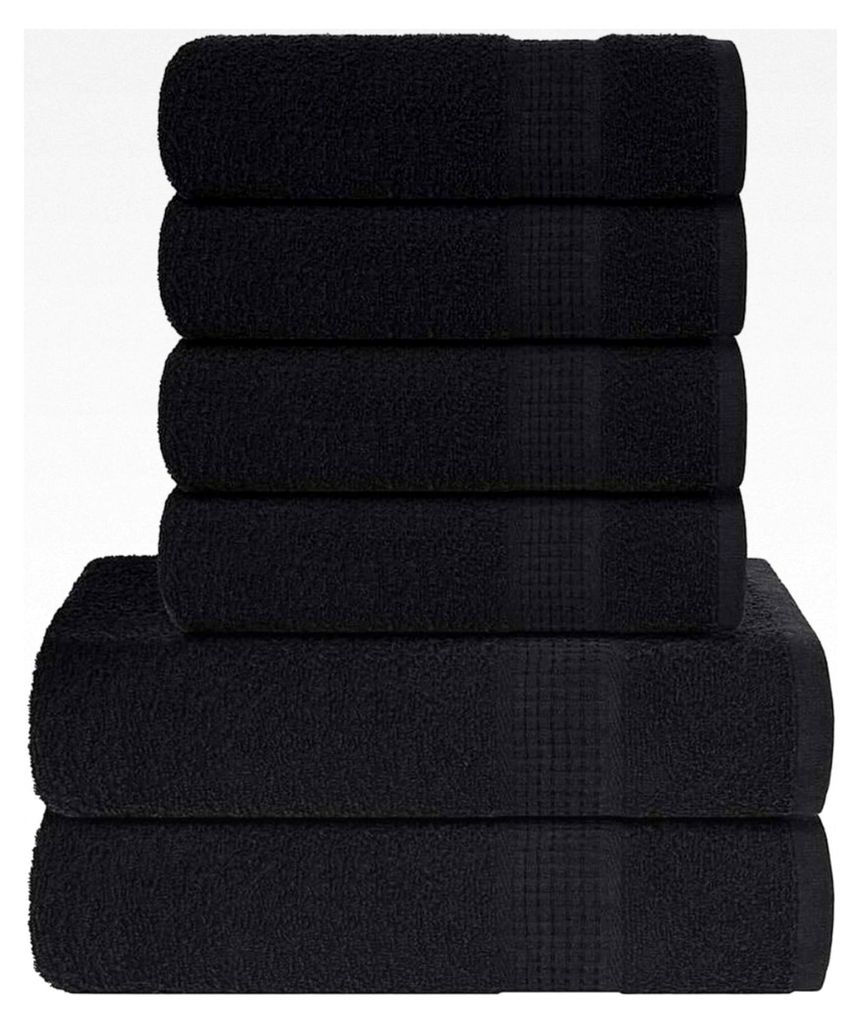 Bettwäsche und Handtücher, 6-teiliges Handtuch-Set, Schwarz, 360 g/m², 100 % Baumwolle