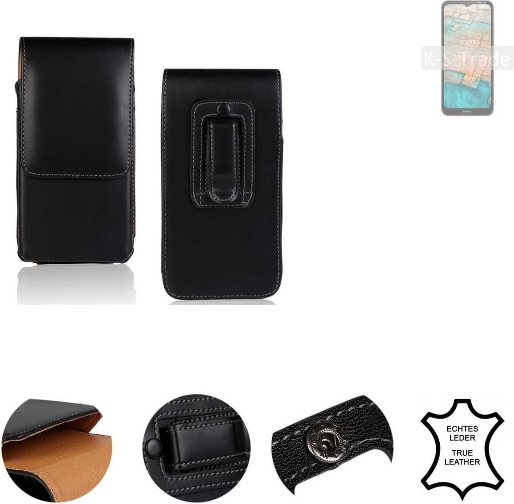 K-S-Trade Holster Gürteltasche Handy Hülle Schutzhülle kompatibel mit Nokia C20 Handyhülle Leder schwarz, 1x