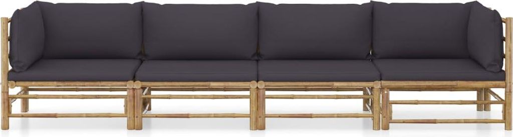 vidaXL 4-tlg. Garten-Lounge-Set mit Dunkelgrauen Kissen Bambus