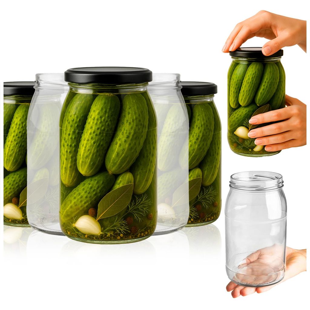 SuperButelki.pl - 48x Glasgefäß 900 ml mit Schraubverschluss, Gläserset 0,9 l mit Schraubverschluss für Konserven, Honig, Gläser mit Deckel Ø...