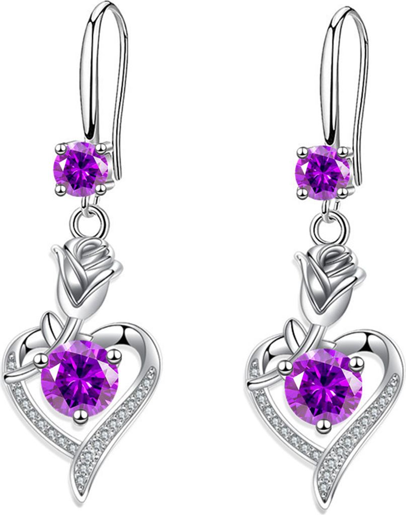 1 Paar Creolen, glänzende Zirkonia, geometrisch, High-End-Anhänger, verkleiden, hypoallergen, Rose, Blumen-Herz, baumelnde Ohrringe, Modeschmuck-...
