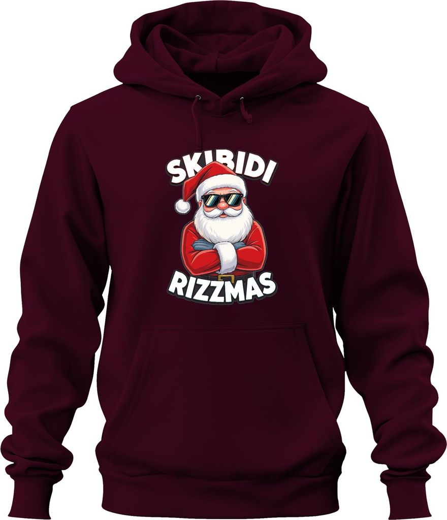 Skibidi Rizzmas Weihnachtsmann Sonnenbrille Lustig Meme Geschenk Uni Hoodie Kapuzenpullover, Burgundy, S