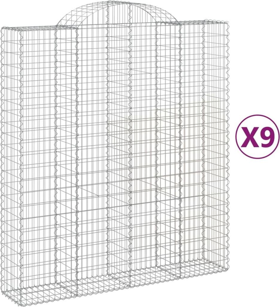 vidaXL Gabionen mit Hochbogen 9 Stk. 200x50x220/240cm Verzinktes Eisen