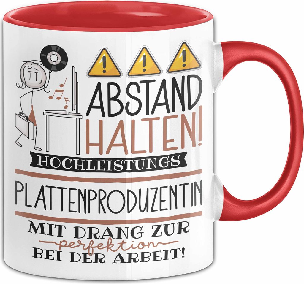 Plattenproduzentin Tasse Geschenk Lustig Abstand Halten Hochleistungs-Plattenproduzentin Mit Drang Zur Perfektion Bei Der Arbeit (Rot)
