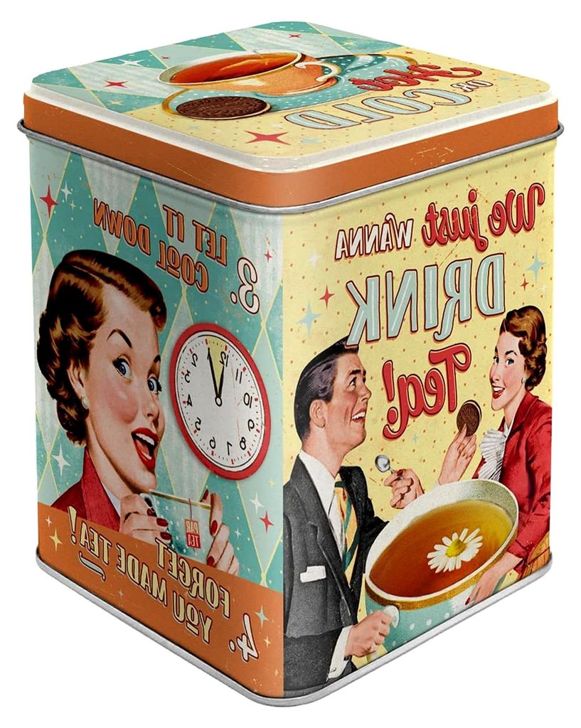 Retro Teedose, 100 g, Tea & Cookies Together – Geschenkidee für Nostalgiefans, Aufbewahrung für losen Tee und Teebeutel, Vintage-Design