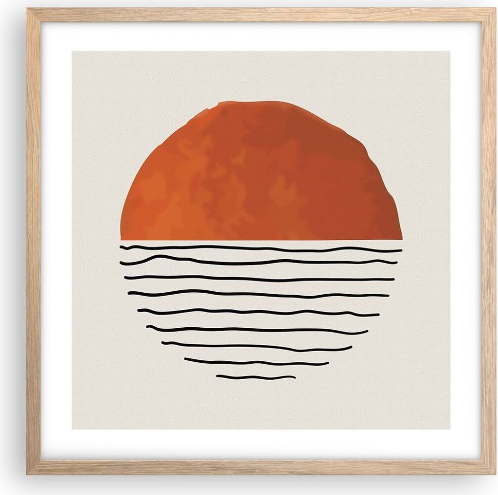 Gerahmtes Poster - Rahmen in heller Eiche - Modern Sonne Meer - 50x50 cm - Wand Bild - Wanddeko - Wandbilder - Kunstposter - Wandposter - Bilderrah...