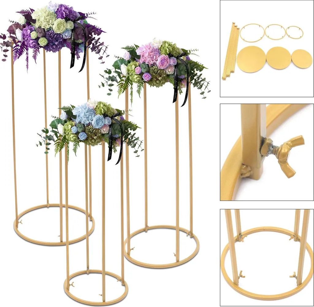 Supports pour fleurs ronds sur pied en fer doré Lot de 3 Taille L Mariage
