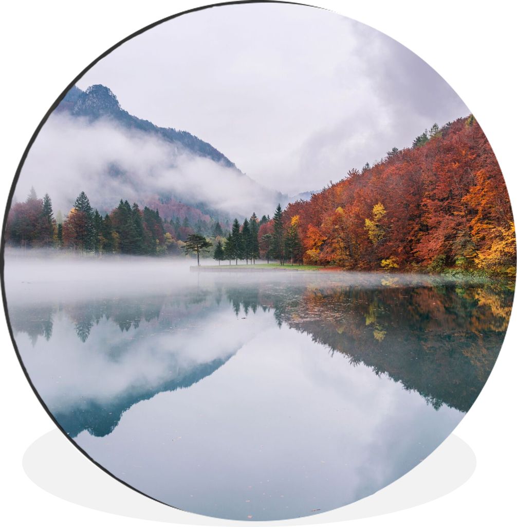 MuchoWow Aluminium Wandkreis Herbst - Nebel - Wasser - Landschaft Ø 90 cm Wanddeko Modern Wohnzimmer - Mauerkreis - Wandbilder - Runde Bild - Bi...