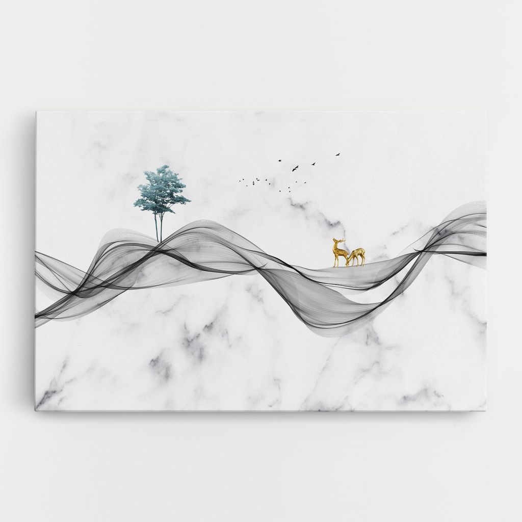 ARTHUB Leinwandbild 50x70 cm, Abstract Golden Landscape 1 | Wohnzimmerdekoration, Hängende Bilder, Wanddekoration, Heimdekoration, Abstrakte, Ab...