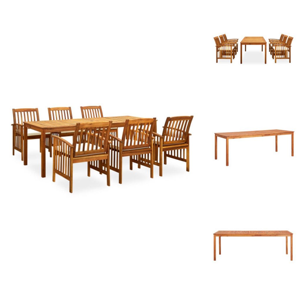 vidaXL 7-tlg. Garten-Essgruppe mit Kissen Massivholz Akazie - Gartenmöbel-Sets