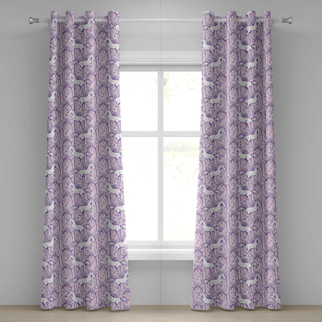 Rideau à œillets licorne violet ABAKUHAUS 2 panneaux 280x225 cm forêt