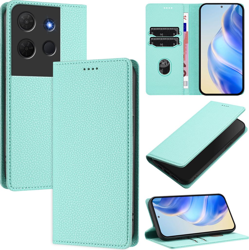 Litchi Leder Handyhülle für TCL 503 Wallet Kartenfächer Standfunktion Hülle Türkis