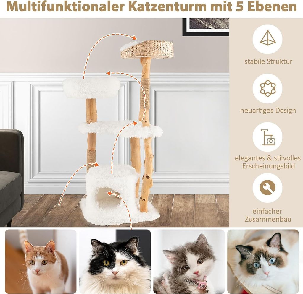 COSTWAY 124cm Kratzbaum Holz, Katzenbaum mit Katzenhöhle & Produktbild 3