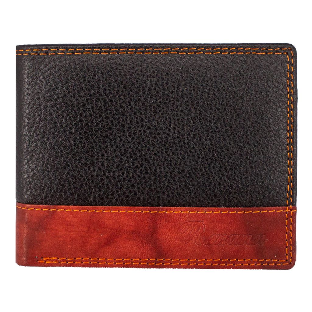 Herren Echtleder Portemonnaie Geldbörse – in elegantem Schwarz / Mahagoni Design Querformat