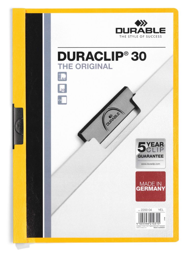 DURABLE Klemmmappe DURACLIP® 30 A4, 220004 gelb Produktbild 