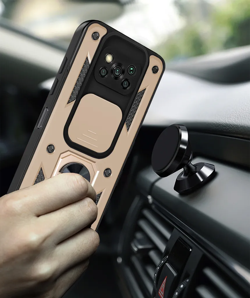 Cover Poco X3 Pro Silicone Oro con Supporto Magnetico e Ring Holder - 6