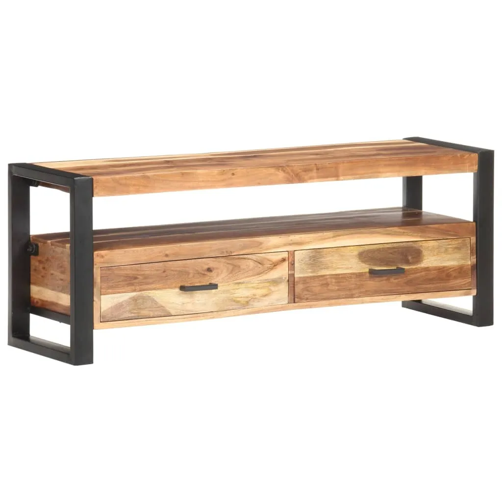 Meuble TV 120x35x45 cm en bois massif miel pour salon rustique chic
