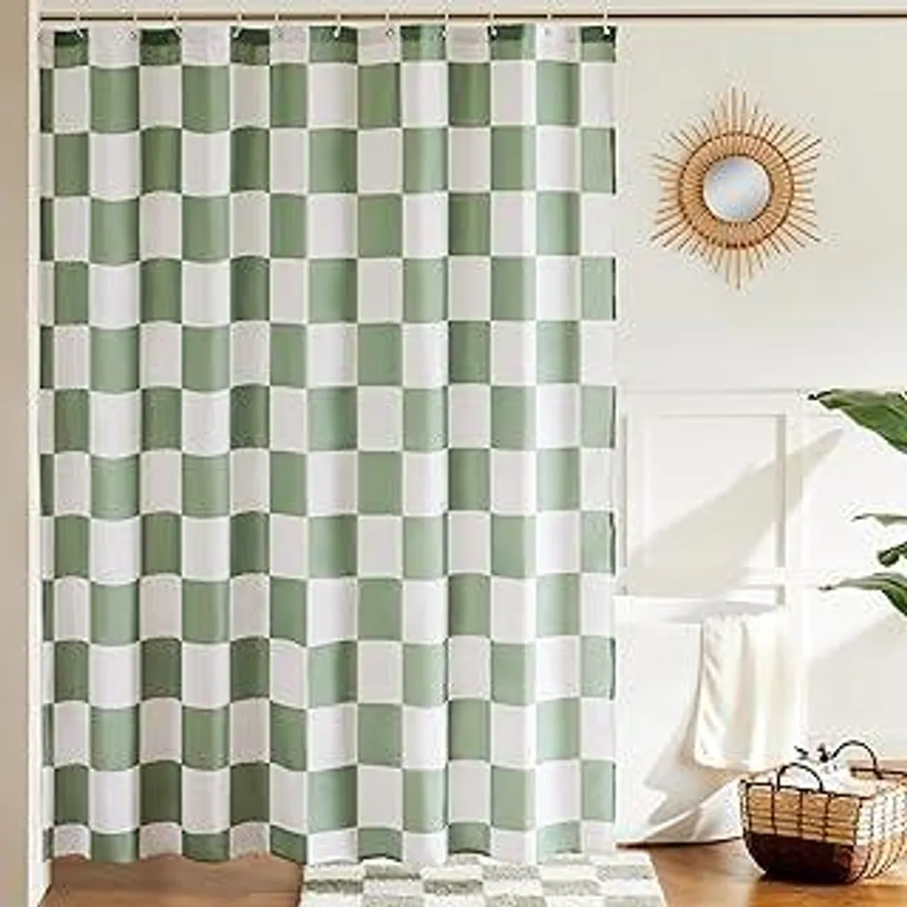 Tenda Doccia Verde Salvia a Scacchi 183x183 - Tessuto Lavabile