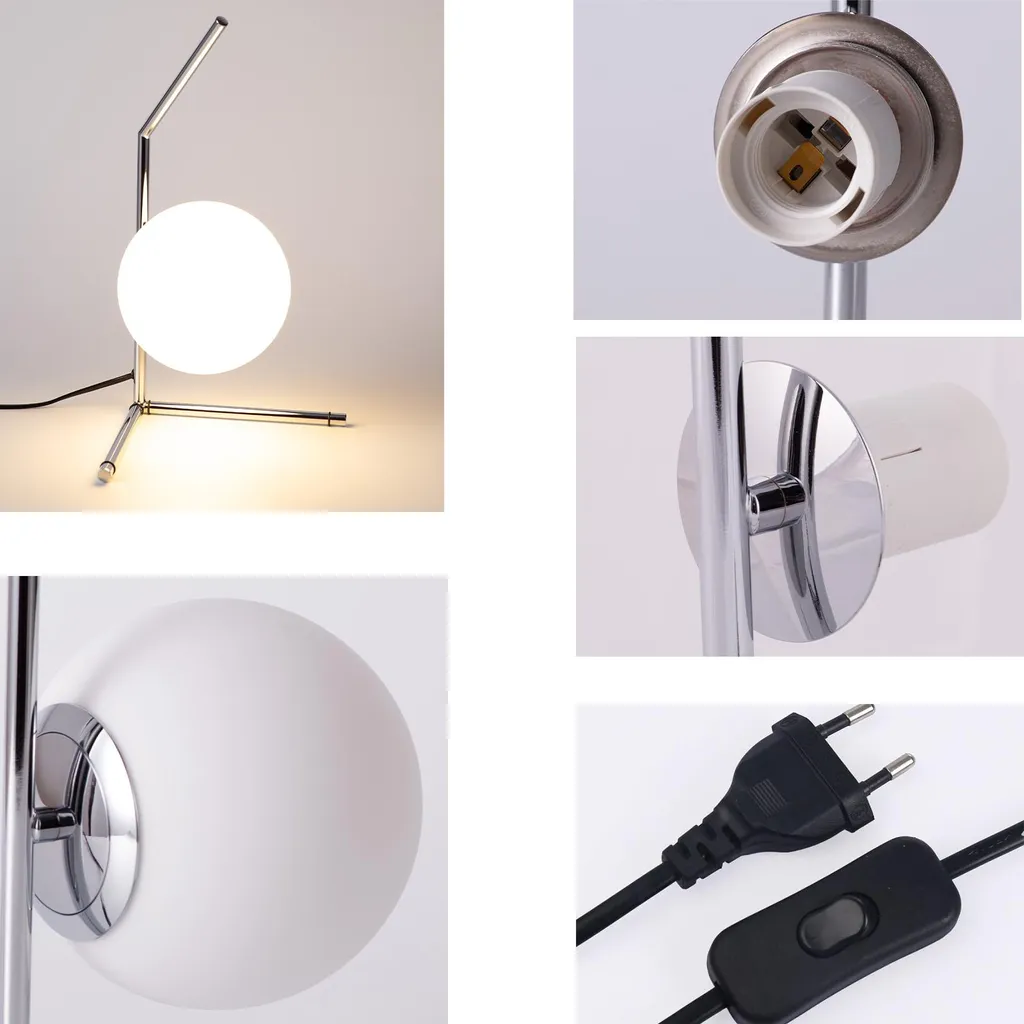 Lampada da Comodino Globo Vetro Bianco Ø15cm Base Cromo Moderna - 5