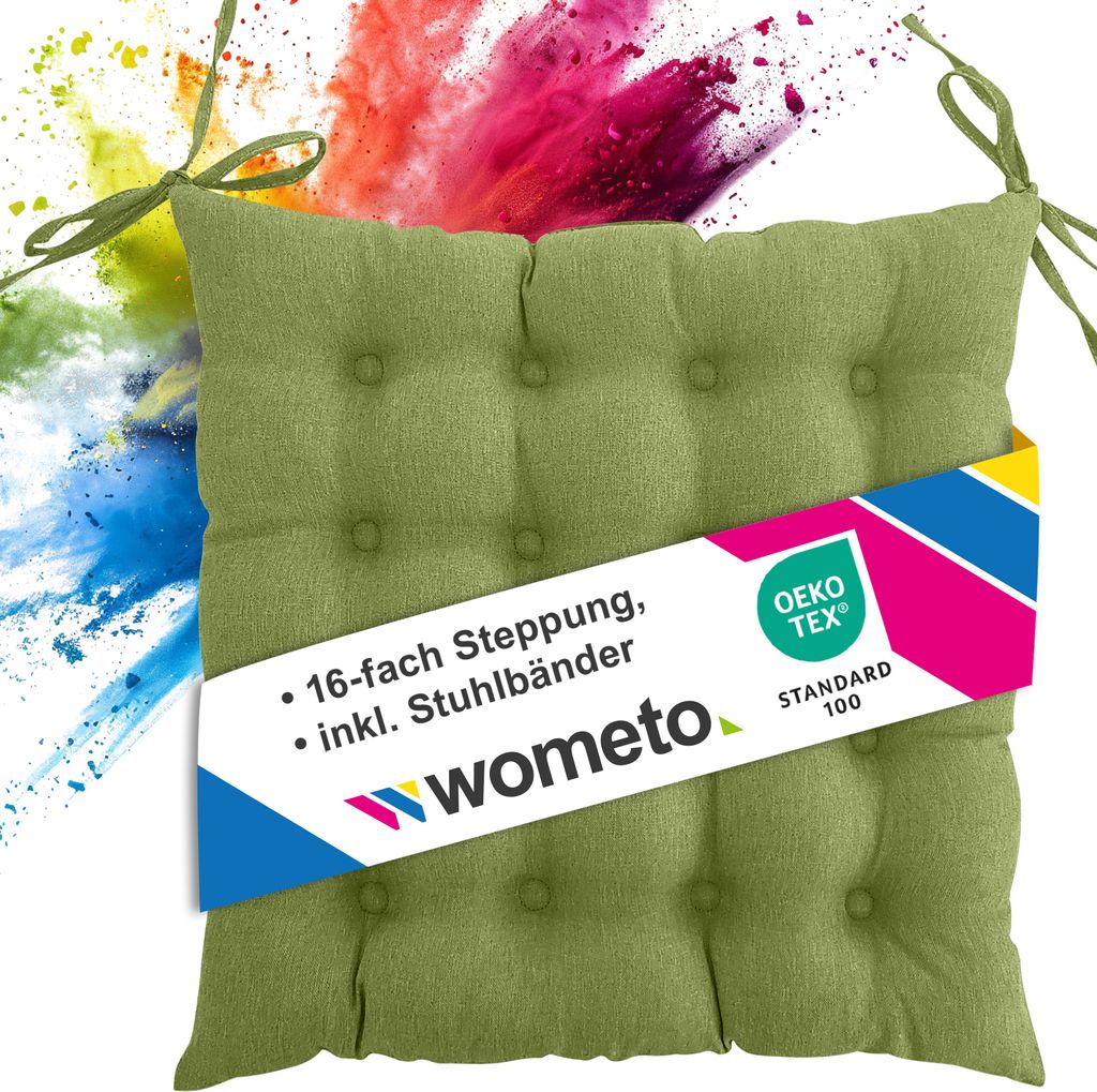 Sitzkissen Stuhlkissen 40x40 OEKO-TEX - grün Sitzauflage Bank Polster Sitzpolster mit Bändern / Schleife, Indoor / Outdoor