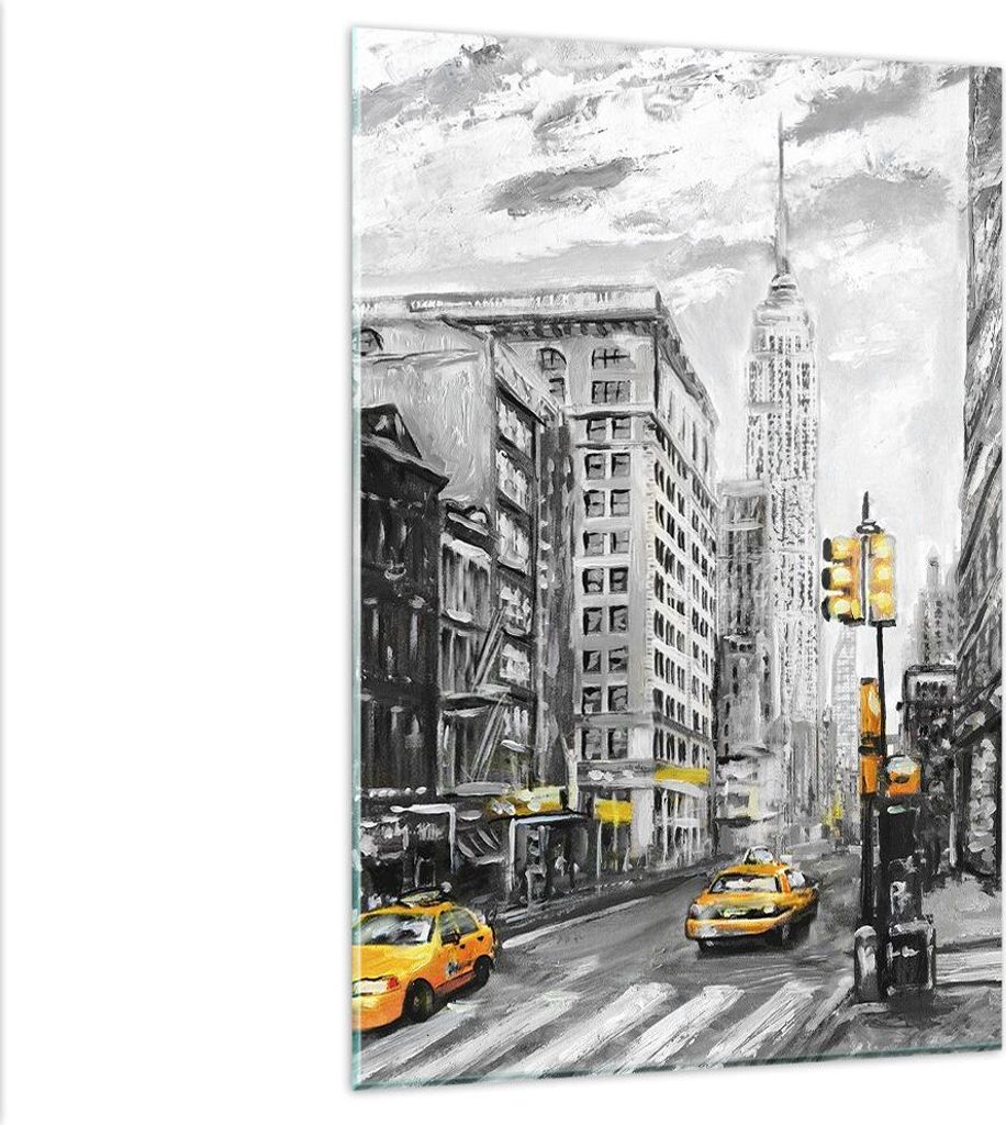 Bilder auf glas - Einteilig - Stadt Taxi Wolkenkratzer Illustration - 80x120cm - Glasbilder - Wandbilder - Bilder - Wanddekoration aus Glas - Glas ...
