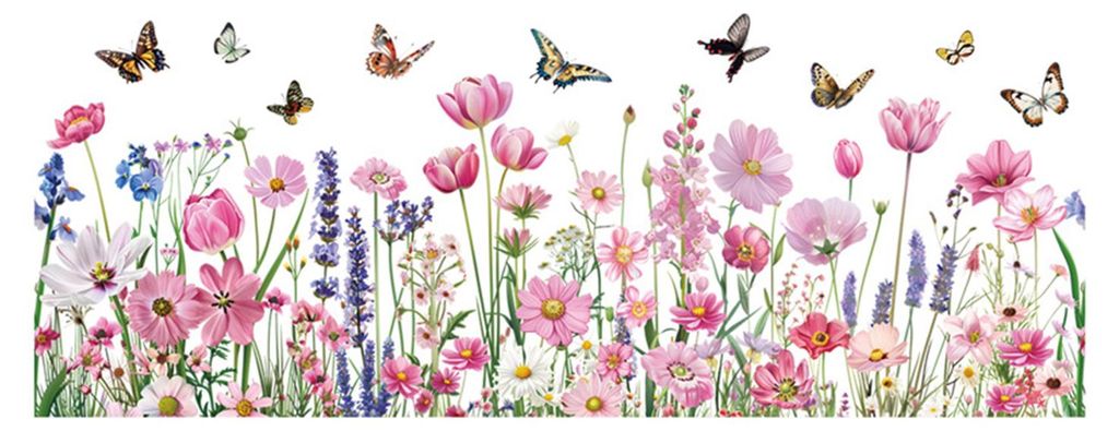 3er-Set Wandtattoos mit Aquarell-Wildblumen, Gras und Produktbild 