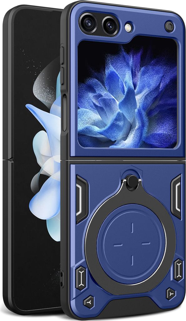 Handyhülle für Samsung Galaxy Z Flip 6 / Z Flip 7 FE Dual-Layer Stoßfest Rüstung Hülle mit Kreisförmig Ring Ständer Blau