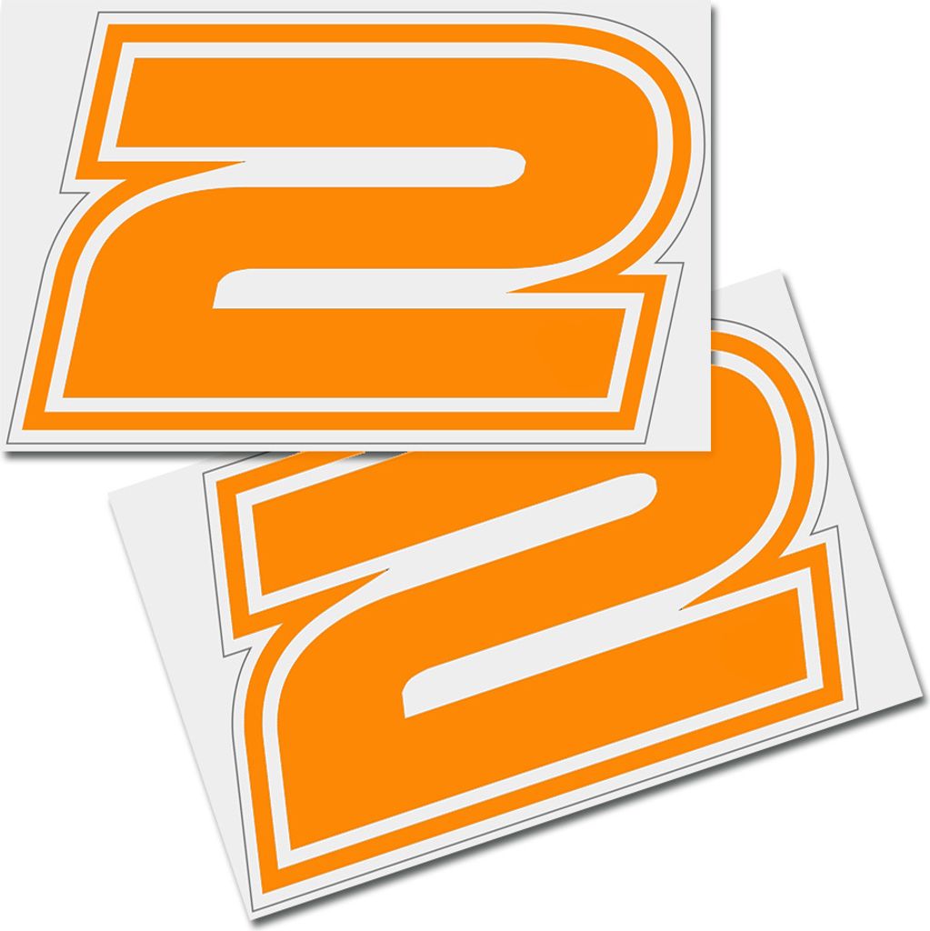 Startnummer Aufkleber 2er Set, Schrift Brünn, # 2, orange Produktbild 