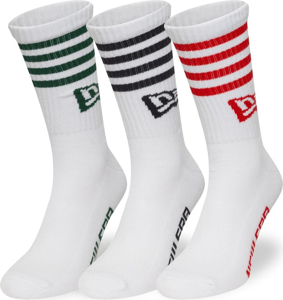 New Era Uni Socken - STRIPE CREW 3er Pack weiß - 39-42