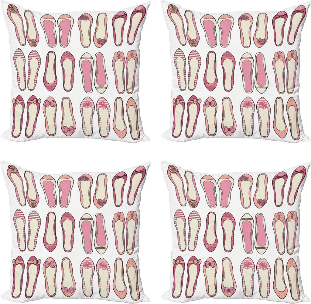 ABAKUHAUS Retro Kissenbezug Set (4 Stück), Ballerina-Ballett-Schuhe, Moderner Doppelseitiger Digitaldruck, 45 cm x 45 cm, beige-Rosa