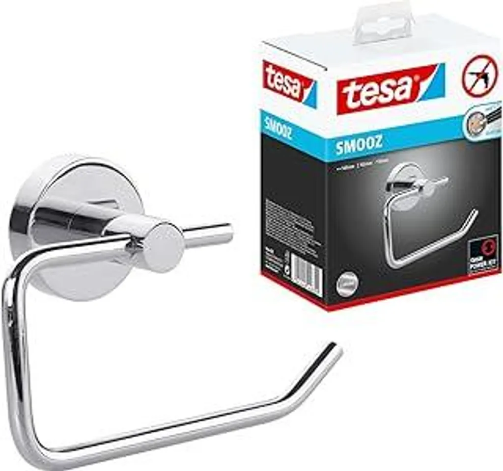 tesa SMOOZ Portarotolo WC: Acciaio Cromato Senza Fori Muro