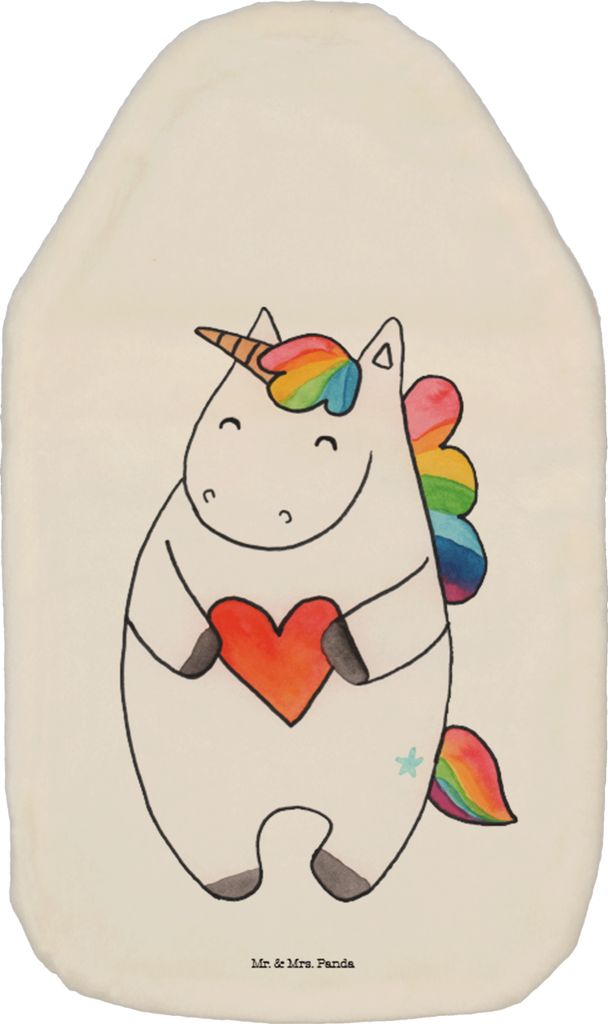 Mr. & Mrs. Panda Wärmflasche Einhorn Herz - Weiß - Geschenk, Freundin, Unicorn, Bettflasche, Wärmekissen, mit Bezug, Lustig, Wärmflaschen, Einh...