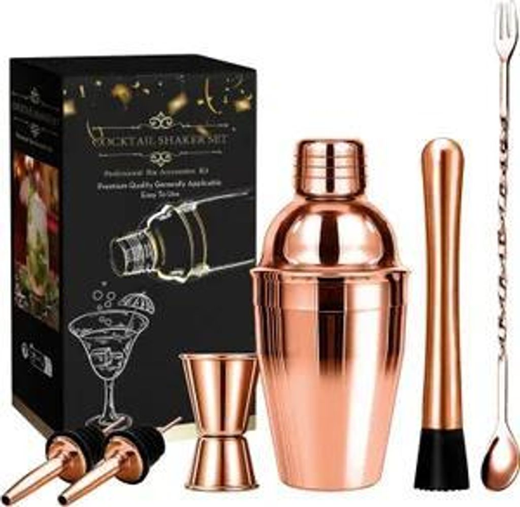 Cocktail Shaker Set, 750ml/550ml/350ml wählbar, Edelstahl Bar Set, Komplettset mit Messbecher, Barlöffel, für Zuhause & Bar
