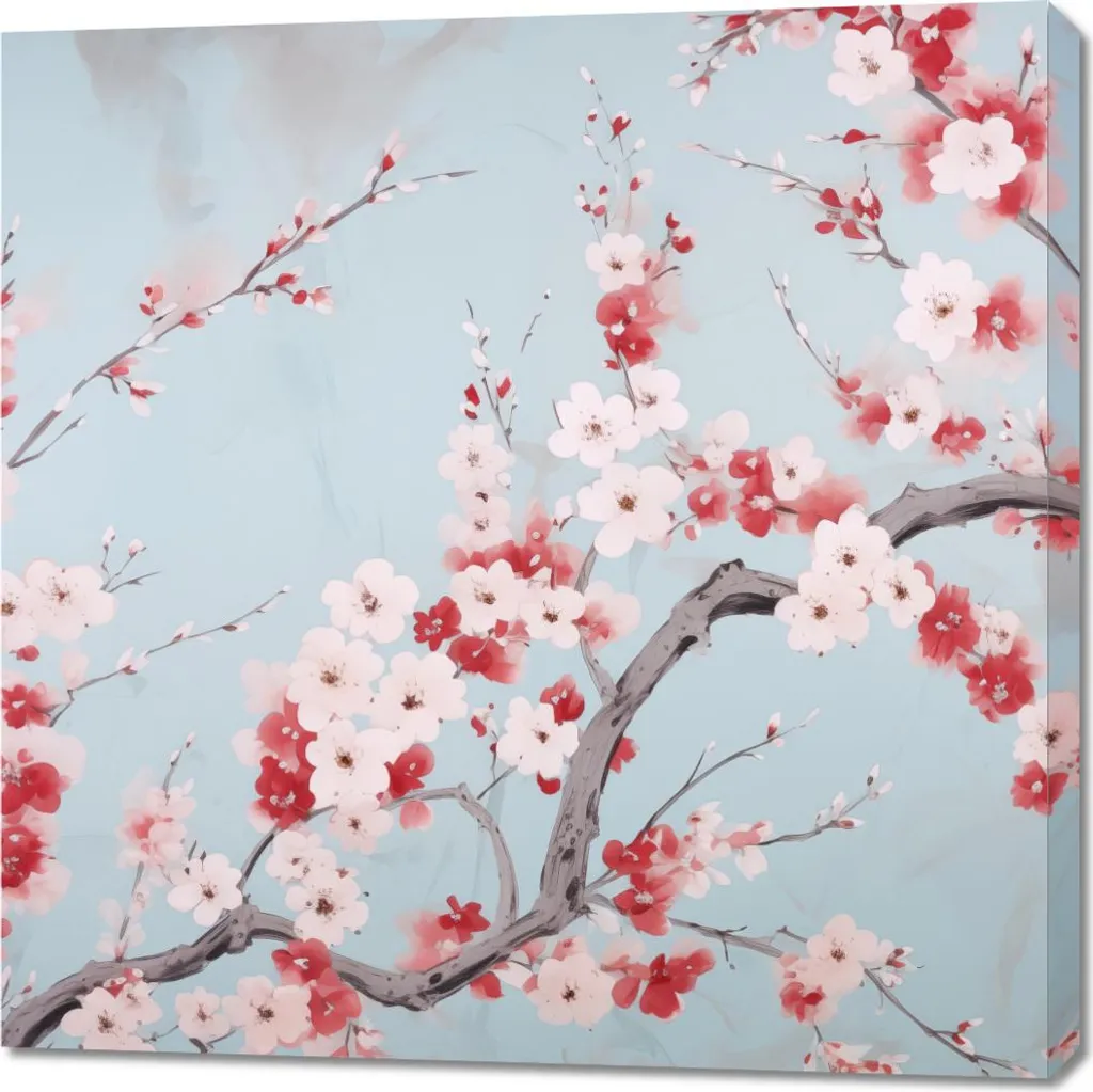 Toile imprimée cerisier en fleurs grand format 90x90cm de salon