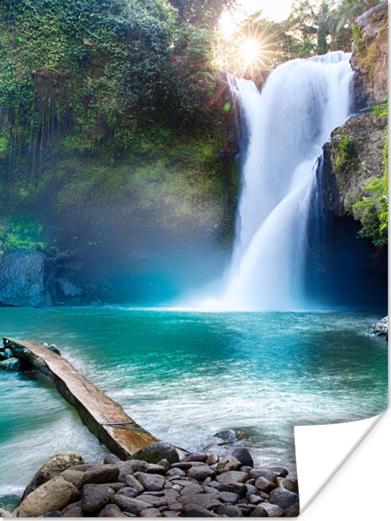 MuchoWow Poster Wasserfall - Steine - Landschaft - Pflanzen - Wasser 120x160 cm - Wandbilder