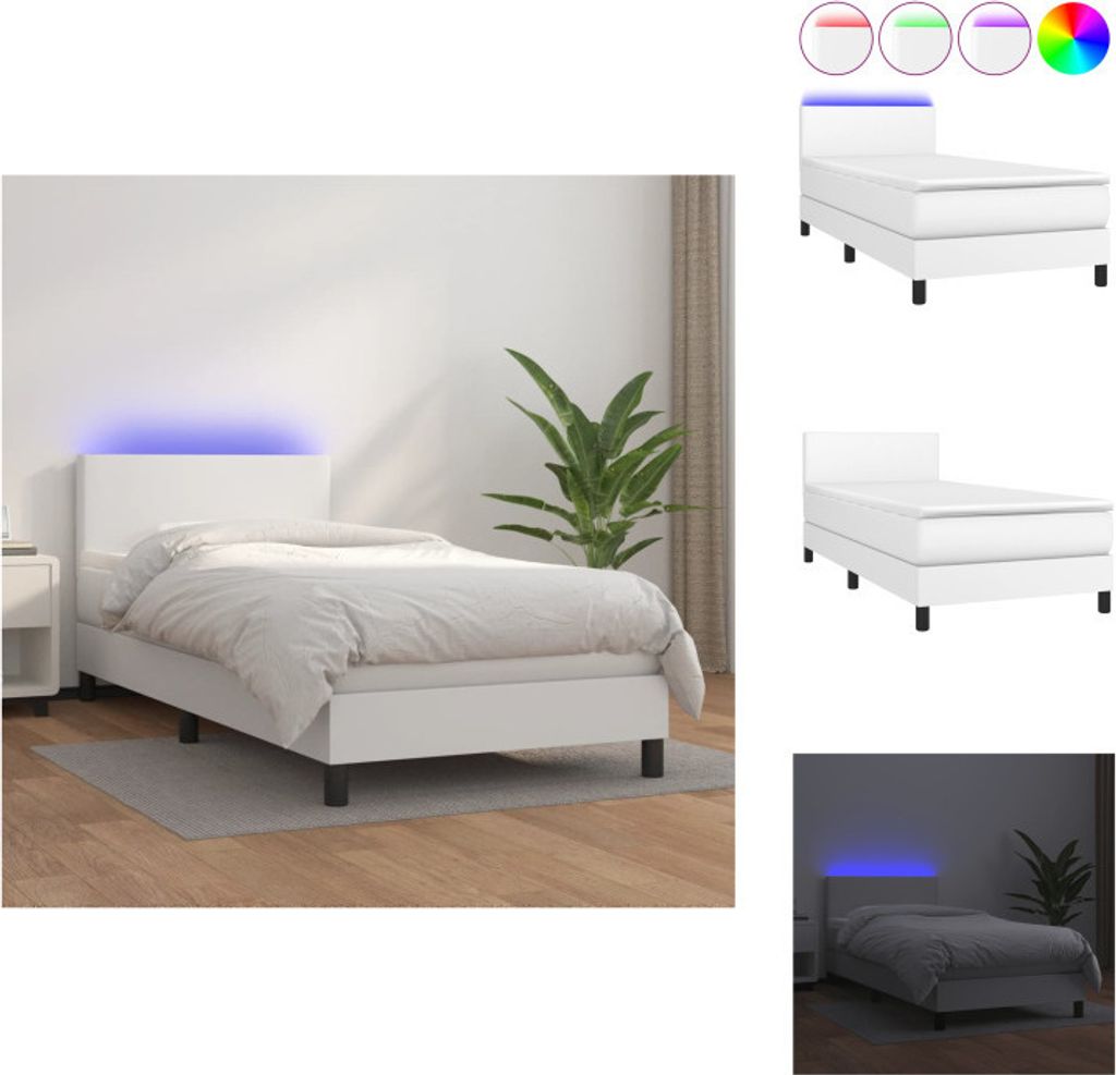 vidaXL Boxspringbett mit Matratze & LED Weiß 80x200 cm Kunstleder - Betten & Bettgestelle