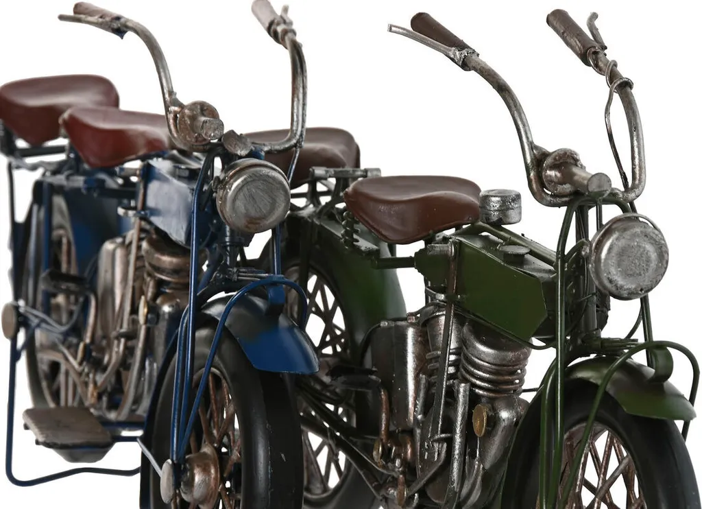 Duo de Motos Déco Vintage 31cm Home ESPRIT Coloris Bleu et Vert Mat