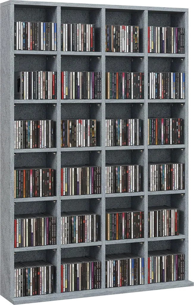 Rangement multimédia pour 456 CD et 336 DVD, meuble bois gris moderne