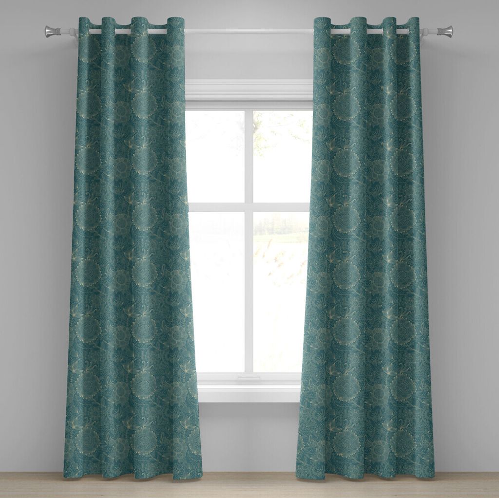 ABAKUHAUS Garten Ösenvorhang, Nostalgische Natur inspiriert Hand gezeichnete Stil Blumenmotive Kräuter Blätter Laub, Dekorative 2-Panel-Fensterv...