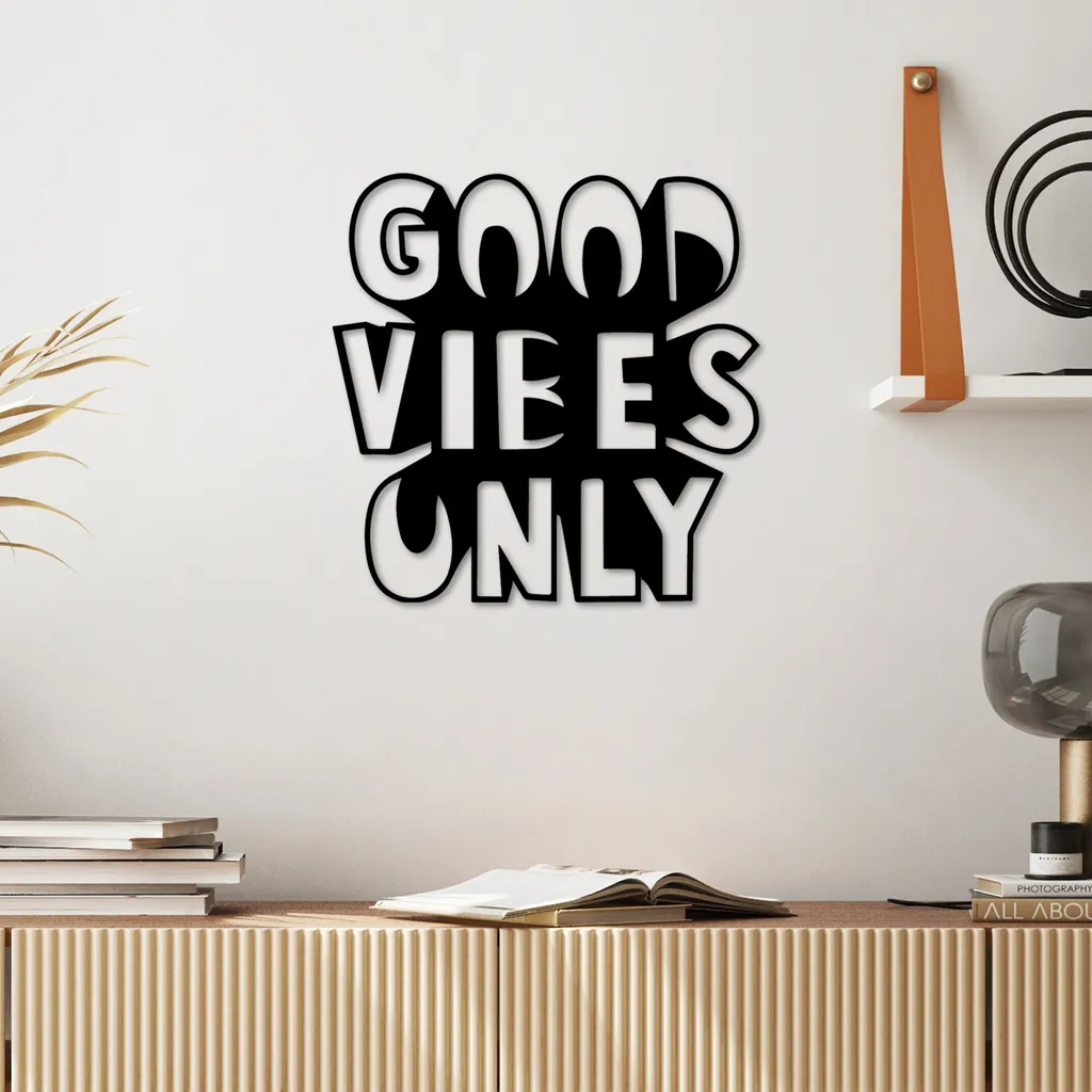 Décoration Salon Moderne Métal Noir Wallity Good Vibes Only 8 - 50cm