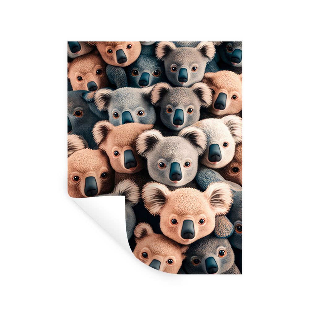 MuchoWow Wandtattoo Wandsticker Wandaufkleber Koala - Tiere - Muster - Grau - Braun - Kinder 90x120 cm Selbstklebend und Repositionierbar - Falte...