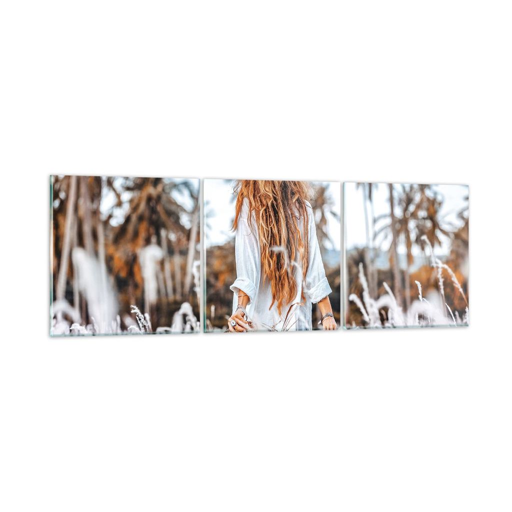 Bilder auf glas - 3 Teile - Wiese Frau Gras - 90x30cm - Glasbilder - Wandbilder - Bilder - Kunstdruck - zum Aufhängen bereit - Wanddekoration aus ...