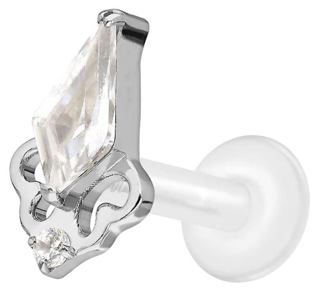 Ohrpiercing, Nasenpiercing PTFE Labret mit Innengewinde + Titan-Aufsatz KRISTALLSCHILD Silber Stablänge: 10mm | Stabstärke: 1,6mm