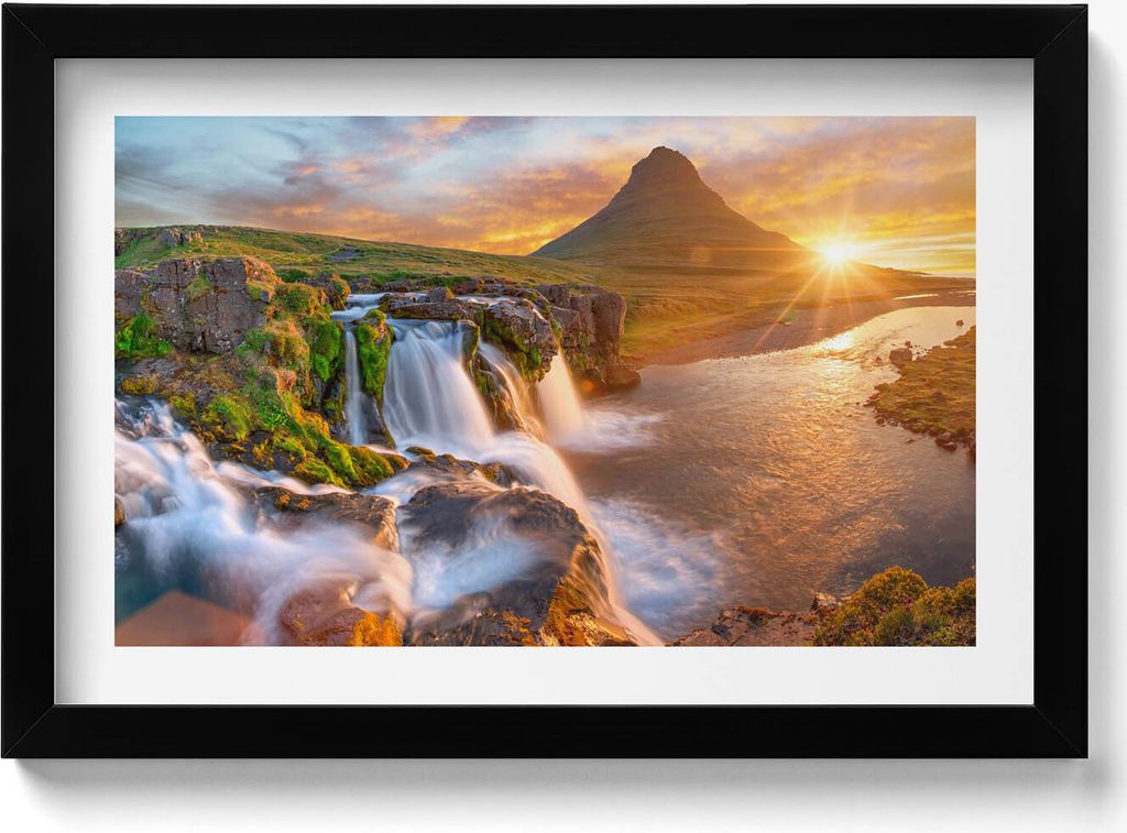 Landschaft in der Natur bei Sonnenuntergang– Wandbild mit Rahmen – Gerahmtes Bild – Wanddekoration – 30x20 cm – Schwarz Rahmen