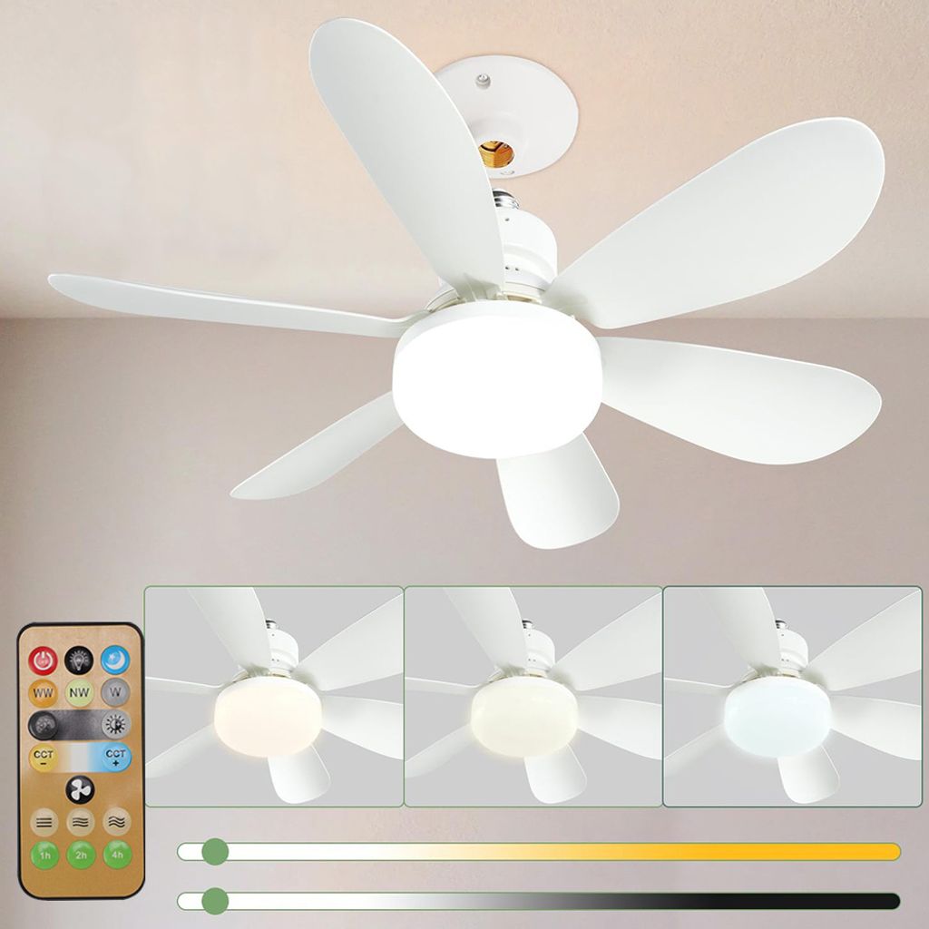 Deckenventilator, Deckenleuchte mit Ventilator, Klein Leise Decken Ventilator mit Beleuchtung und Fernbedienung, Dimmbare Farbtemperatur