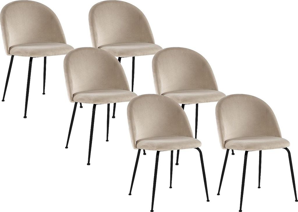 6er Set MELBOURNE Stühle - Velours und Metall in mattschwarz - Farbe beige