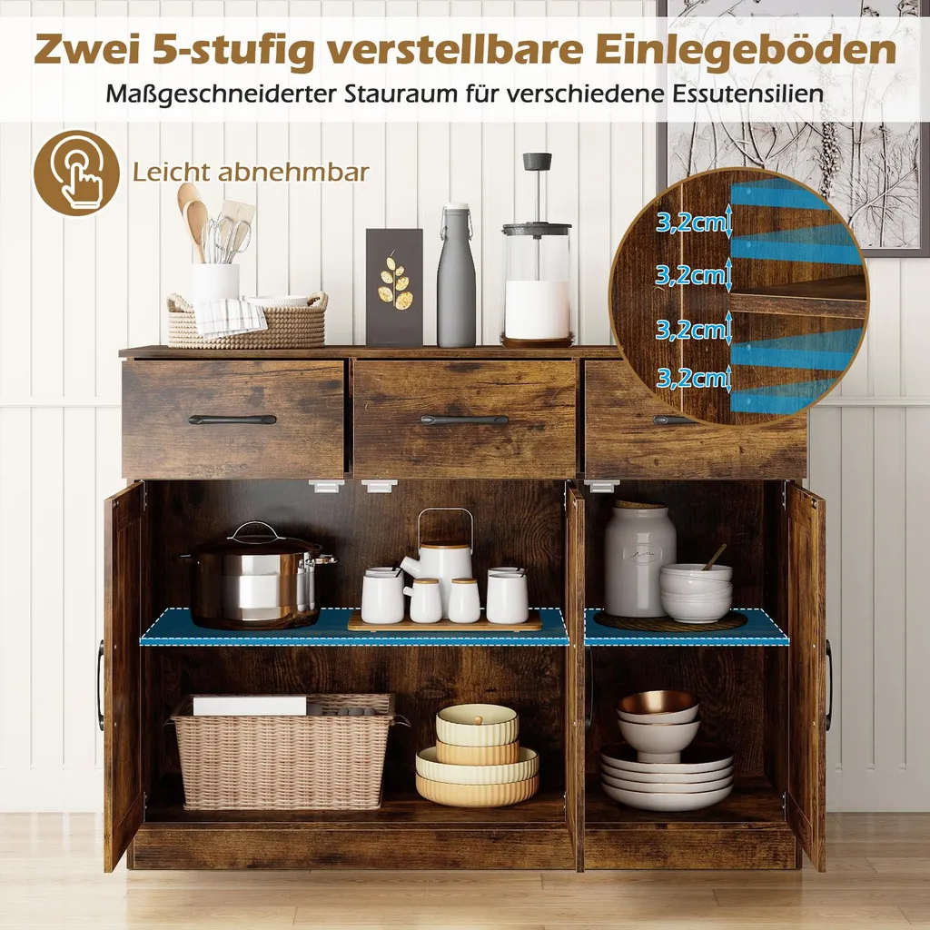 Meuble Bas de Cuisine pour Micro-Ondes et Vaisselle Buffet Pratique