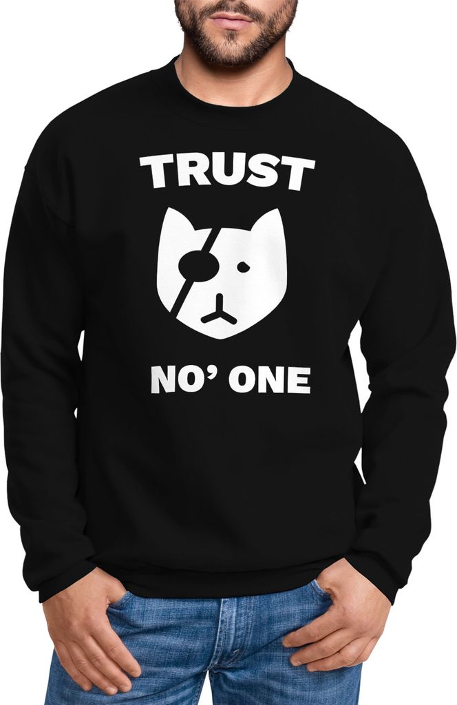 Sweatshirt Herren Katze mit Augenklappe Rundhals-Pullover Moonworks schwarz XS