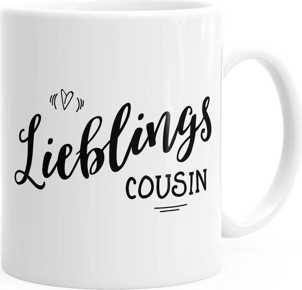 Kaffeetasse Geschenktasse Tasse Lieblingscousin Lieblingskusin Geschenk Familie Cousin MoonWorks einfarbig weiß unisize