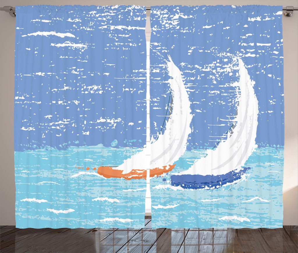 ABAKUHAUS Nautisch Rustikaler Vorhang, Grunge Segelboot-Ozean, Wohnzimmer Universalband Gardinen mit Schlaufen und Haken, 280 x 175 cm, Hellblau